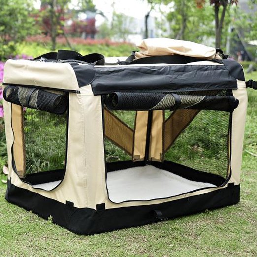 Large Foldable Travel Pet Carrier Bag with Pockets in Beige www.gmtshop.com