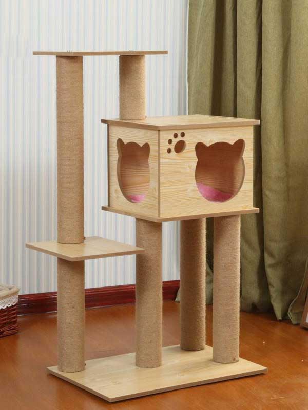 OEM cat tree factory MDF wooden double platform 28CM cat room multi-layer cat tree