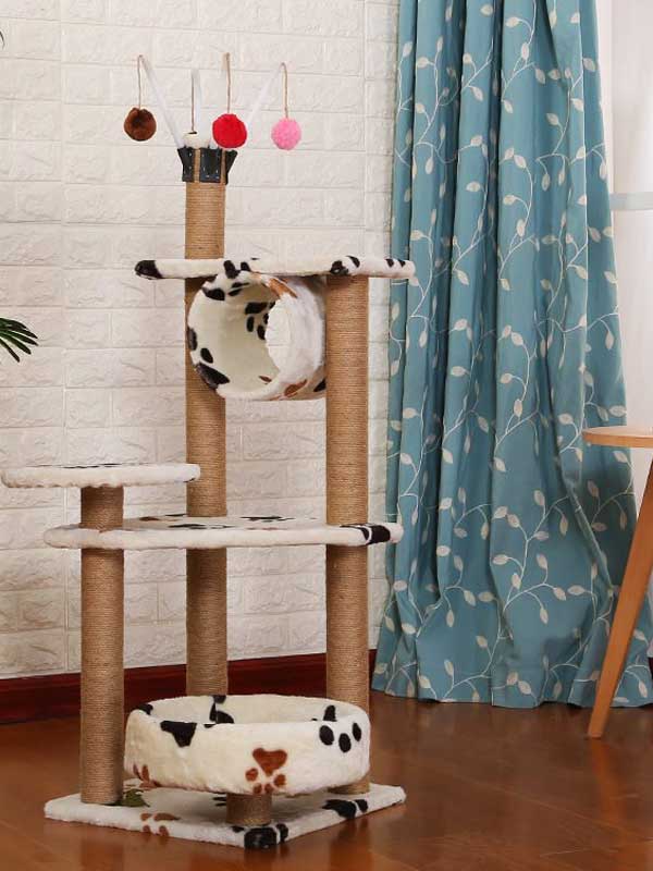 Factory OEM Wholesale Particleboard Flannel Hemp Rope Post Grey Cat Tree Pet Toy Platform