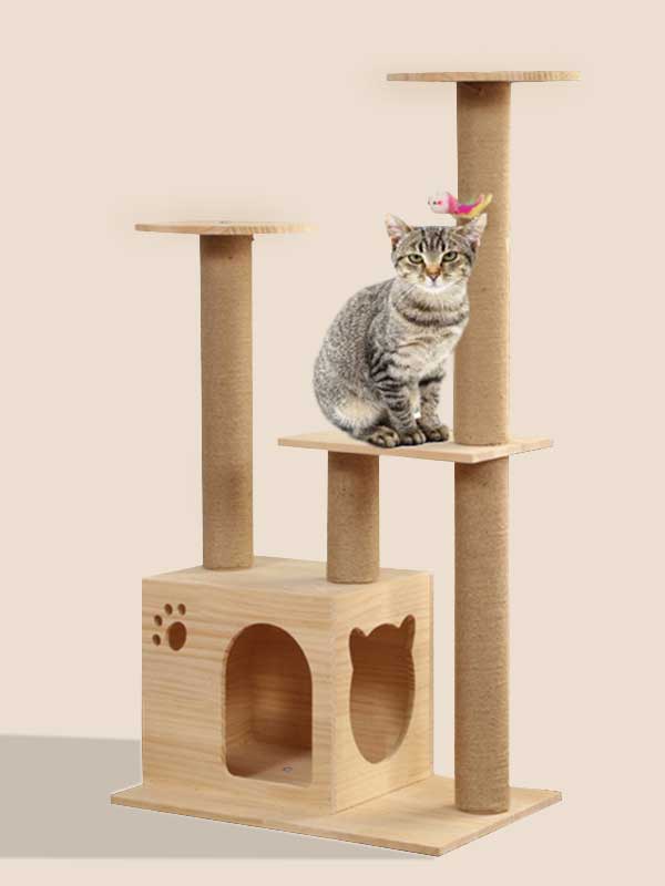 Wholesale Wood Cat Tree Large Wooden Cat House Cat Jumping Platform 06-1163
