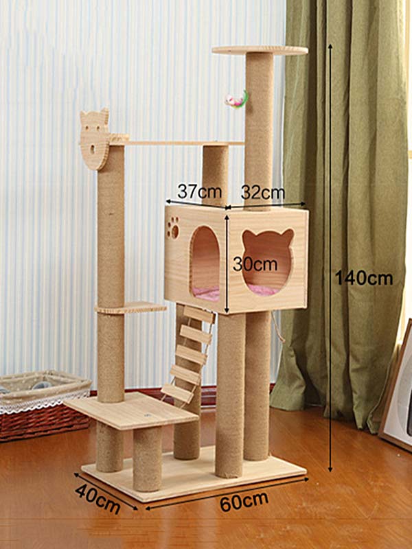 Wholesale cat climbing tower pine hemp rope column ladder cat house