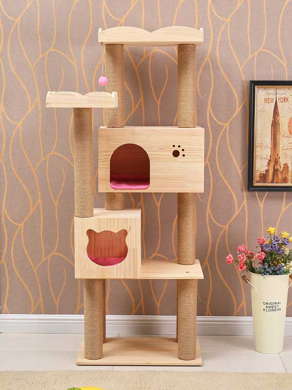 Wholesale Solid wooden cat tree house cat climbing scratching Post frame