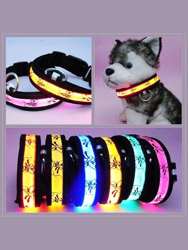 OEM Wholesale Cute Printing Nylon Collar Dog Training Collar Colorful Flashing LED Dog Collar 06-1200 www.gmtshop.com