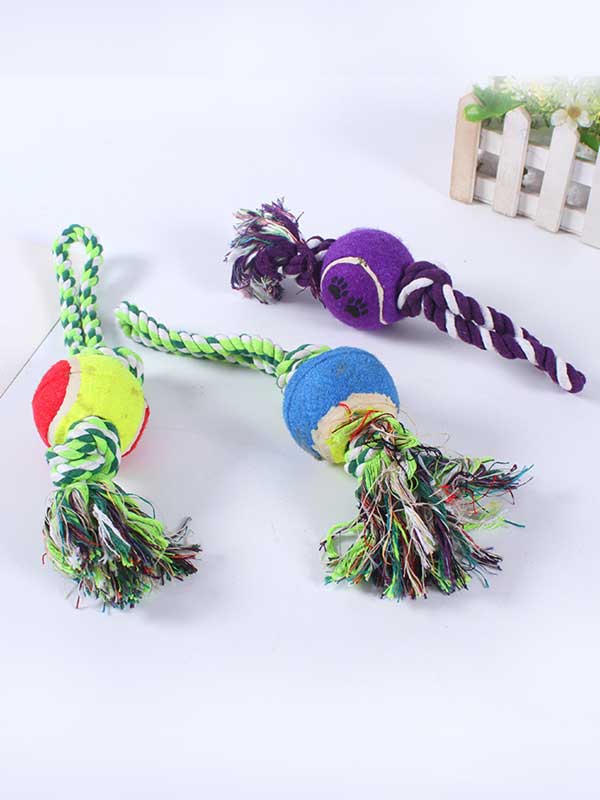 Hand-held double-strand double-knot tennis pet dog cat rope toys 06-0658