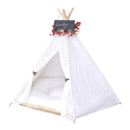 Outdoor Pet Tent: White Cotton Canvas Conical Teepee Pet Tent Collapsible Portable 06-0937 www.gmtshop.com