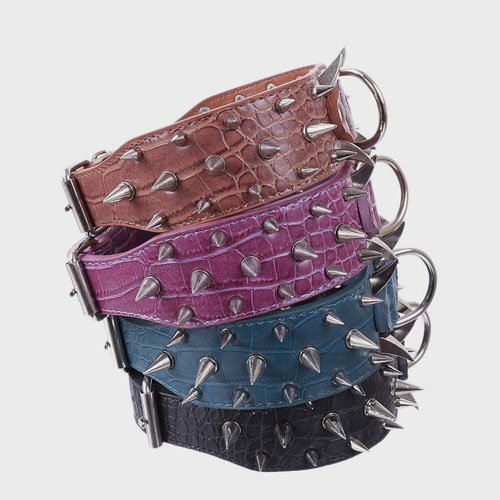 Multicolor Optional Popular Wide Studded PU Leather Spiked Dog Chain Collar www.gmtshop.com
