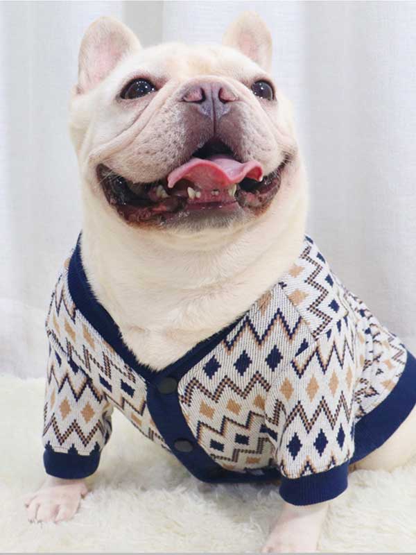 Velvet thick knitted geometric dog cardigan winter bulldog clothes