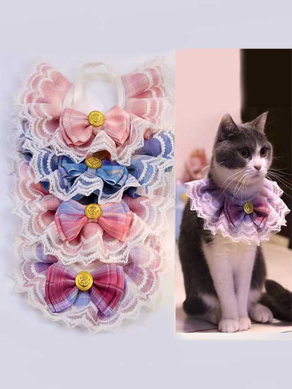 Whoelsale Pet accessories Cat bow lace collar drool towel dog bib