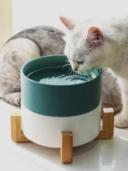 Tigela de cerâmica para gatos de estimação por atacado de fábrica com tigelas de suporte de bambu 123-12002 www.gmtshop.com