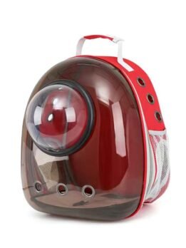 Brown hooded red pet cat backpack 103-45041