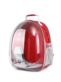 Transparent red pet cat backpack with side opening 103-45052