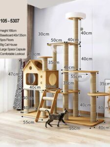 Cat Tree House Large Tower Condo 65.01 IN MDF Board 6.5cm Pillar