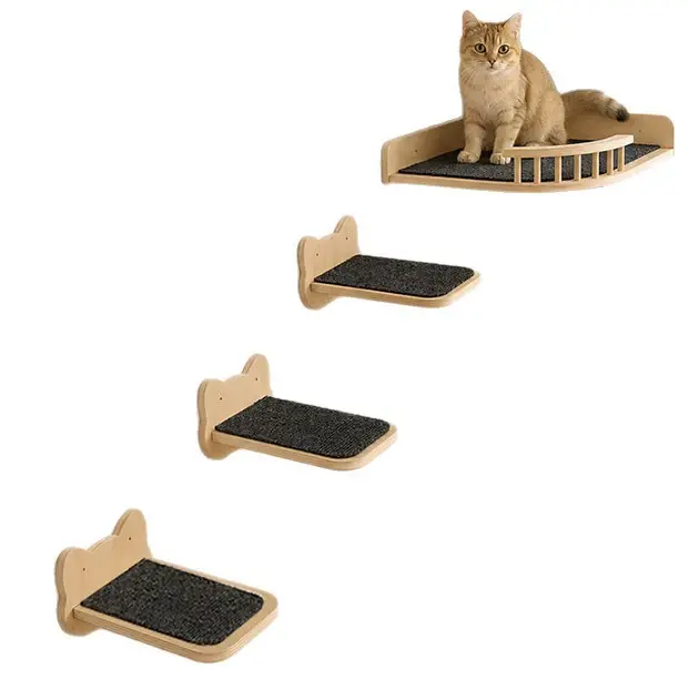 Wholesale Custom Wall-Mounted Solid Wood Cat Tree, 3-Tier Cat Wall Shelf with Condo & Jump Platforms, Space-Saving Indoor Cat Furniture - Image 5